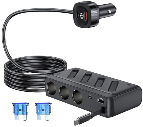 Zoelele 8 IN1 Zigarettenanzünder Verteiler, mit Schalter LED Volteter für Kühlbox, 187W USB C Steckdose PD und QC 3.0 KFZ Ladegerät, Kamera, GPS, Navi, für 12V-24V Fahrzeuge Wohnmobil