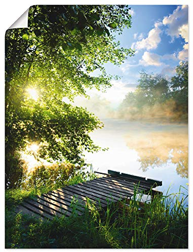 ARTLAND Wanddeko Poster & Kunstdrucke Wandposter 90x120 cm Natur Landschaft Wald Baum See Steg Sommer Sonne Gräser T0WD