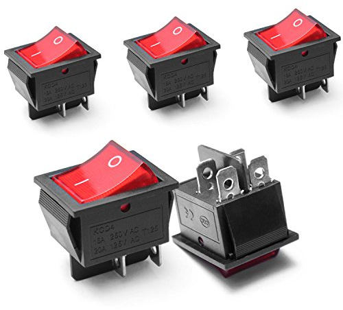 5Pcs Lumière On/Off DPST bateau Interrupteur à bascule 16A/250 V/20A 125 V AC 4 Broches Rouge