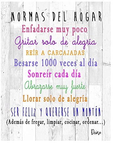 Dcine Cuadro Decorativo/Frases positivas/sobre Madera/Regalo/Normas del hogar 19 cm x 25 cm x 4 mm/Madera (Normas del HOGAR 1)