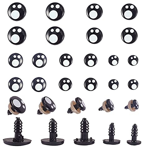 PandaHall 100 stücke 5 Größe Harz Sicherheit Augen Handwerk Augen Schwarz Stofftier Augen mit 100 Stücke Unterlegscheiben(8mm / 10mm / 12mm / 14mm / 16mm)