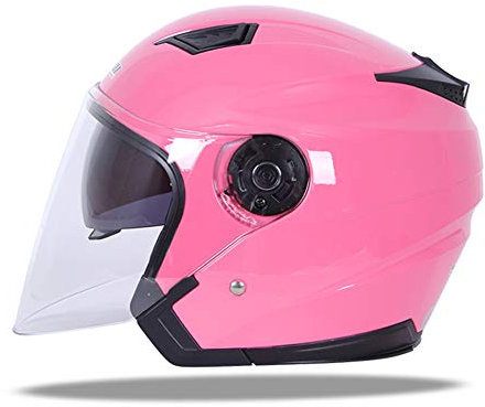 Caschi Scooter Caschi Aperti A Doppia Lente Con Lente Antiappannamento, Unisex Calotta in Materiale ABS, EPS Buffer Layer, Sfiato Regolabile, Staccabile Sfoderabile, Certificazione DOT,Rosa,M