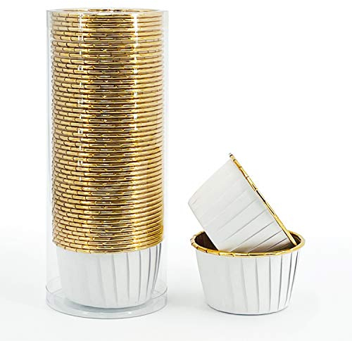 Party Hippo Cupcake Cups, 3.5 Oz 50 pcs Disposable Foil Muffin Liners, Gold Baking Cups, Ramekin Aluminum Cupcake Tip Pan Ramekin Holders, Little Baking Cups (White)