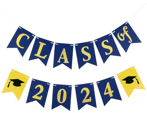 Party-Dekoration für Abschlussfeier, Klasse 2021, Banner, Party-Dekoration, Blau und Gold