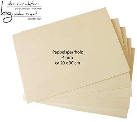 Sperrholz Platten Pappelsperrholz für Basteln Laubsägen Brandmalerei Holzplatten Holzrohling ca 30x20 cm 4 mm - 10 Stück