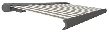 Eclipse Vollkassettenmarkise elektrisch 3x2,5m basaltgraues Gehäuse Markise Balkon Terrassenüberdachung Gelenkarm Polyacryltuch UV-Schutz 50+ Smarthome-fähiger Dooya Motor, Markisentuch: Grau-Weiß