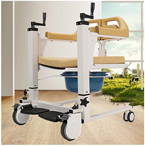 EEUK Toilettenstuhl mit Rollen höhenverstellbar mit Klappbarer Fußstütze, Medizinischer Badhocker mit Rollen, Rollstuhl mit Wc-Eimer für Ältere, Senioren, Verletzte und Behinderte