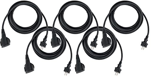 Stagecaptain PSPEXT-2.5 Verlängerungskabel 5X Set - Länge: 2,5m - Schutzklasse IP44 - H07RN-F Kabel (3X 1,5 mm²) - Gummiummantelt - Mit Kindersicherung und Abdeckkappe - Schwarz