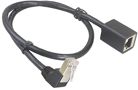 Bolwins Rallonge Ethernet F24S avec adaptateur coudé à 90° vers le bas, RJ45 mâle vers femelle, 10/100/1000 Mbps (Gigabit), 50 cm pour LAN, Ethernet