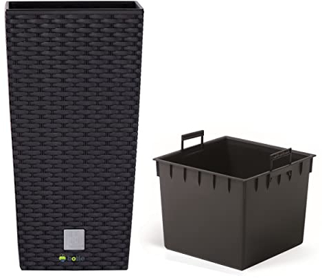 Jardinière carrée en plastique aspect rotin Anthracite 50 cm 11 l