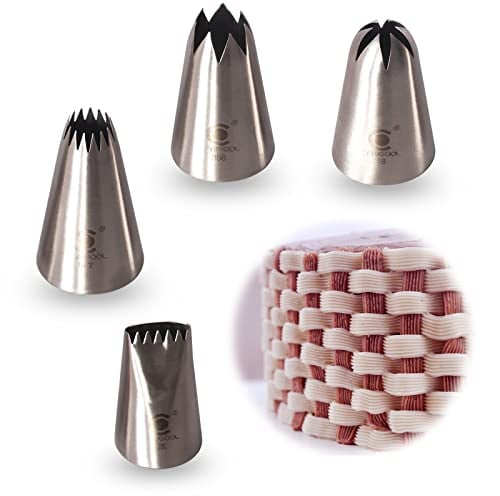 Cangool 4 Professionelle Große Spritztüllen (1B, 356, 5FT und 2K) zum Dekorieren von Kuchen, Cupcakes, Torten und Keksen - Düsen kompatibel mit Spritzbeutel
