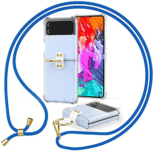 NALIA Klare Handyhülle mit Kette für Samsung Galaxy Z Flip4 Hülle, Blau