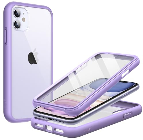 JETech Case for iPhone 11 6.1 Inch with Built-in Screen Protector Anti-Scratch, 360 Degree Full Body Rugged Phone Cover Clear Back (Purple)