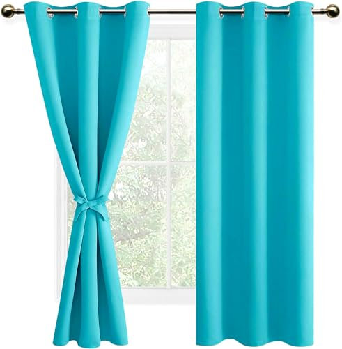 DWCN Vorhang Blickdicht Verdunkelungsgardinen mit Ösen 2 Stücke Thermogardine für Wohnzimmer,Schlafzimmer,Türkis,228x117cm(HxB)