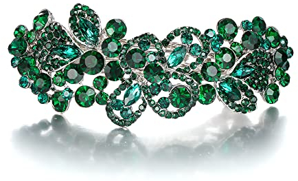 EVER FAITH Haarspange österreichischen Kristall Art Deco Blumen Blatt Clip Grün Silber-Ton für Damen Braut Party Hochzeit