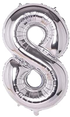 Super Mundo Globos de Cumpleaños 8 Plata,110 CM Globo 8 Años, Globo Gigante Grande,Globo Numero 8,Decoración 8 Cumpleaños para Fiestas Niñas Niños 110CM(Numero 8,Plata)