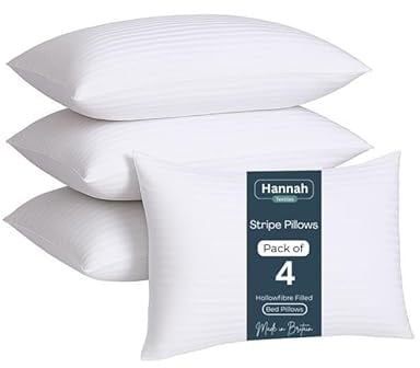 Hannah 4 Pack Hotel Quality Stripe Pillows Bounce To Back Extra Soft Filling Pillows for Side, Stomach and Back Sleeper, Body and Standard Size