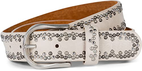 styleBREAKER Nietengürtel Unisex mit kleinen mehrfarbigen Nieten | Vintage Gürtel aus Rindsleder mit farbgebender Polyurethan-Beschichtung | kürzbar & verstellbar, Farbe:Creme-Beige, Größe:85cm