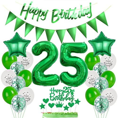 Grün 25. Geburtstag Dekoration, Luftballon 25. Geburtstag Deko, Tortendeko 25 Jahre Junge, Deko 25. Junge Mädchen, Grün 25. Ballons