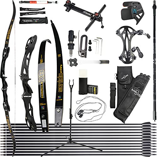 wolfman Recurvebogen Set Erwachsene 66/68/70 Zoll 14-44 lbs Bogenschießhalle Recurve Bogen Pfeil Set Praxis Bogen Wettbewerb Bogen für Bogenschießen Club Schießwettbewerb RH (Schwarz Set, 70/30Lbs)