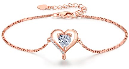 LAVUMO Herz Armband Damen Armband Rosegold Sterling Silber 925/Messing Schmuck Damen an Muttertag Weihnachten Valentinstag Geburtstags Geschenk für Sie MaMa Frau Freundin Verstellbar Armband