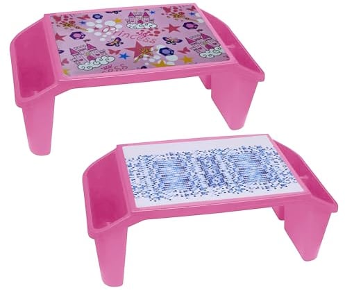 Laptop Lap Table Lap Desk with Side 3 Compartment Holder Portable Plastic Princess Design for Bed and Sofa Breakfast Bed Tray for Coffee Notebook Stand for Couch Car - Pink (Random Design)