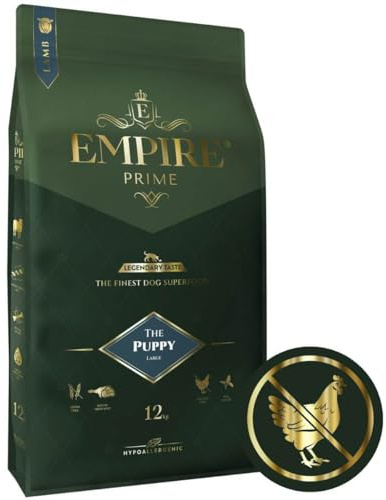 Empire Prime Monoprotein-HundeFutter 12kg für Welpen und Junghunde kleiner und mittlerer Rassen - Hundefutter Trocken Getreidefrei Junior - frische Lamm - hypoallergen - ohne Huhn Glutenfrei Natürlich