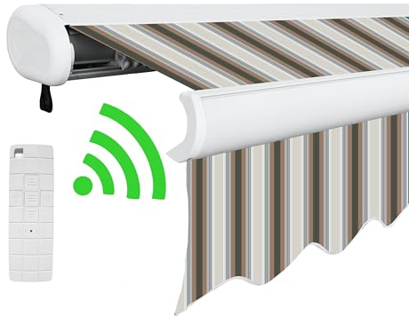 Arilco Elektrische Vollkassettenmarkise Kassettenmarkise Gelenkarmmarkise Markise Sonnenmarkise Sonnenschutz in vielen Farben und Größen wählbar in der Kassettenfarbe Weiß (4x3,5m Natur)