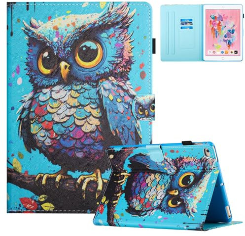 TEDTIKJT Hülle für iPad Mini 5 Generation 7.9 2019 PU Leder Flip Cover Magnet Kartenschlitz Ständer Tablet iPad Mini 4/3/2/1 Schutzhülle mit Auto Schlaf/Aufwach, Eule