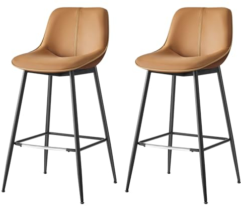 VASAGLE Juego de 2 Taburetes de Bar, Sillas de Cocina, Respaldo Ergonómico, Tapicería de PU, Patas de Metal con Pies Ajustables, 73 cm de Altura, Montaje Fácil, Marrón Camello LBC888K01