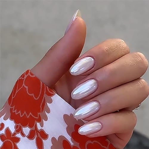 SINLOV Lot de 24 faux ongles longs en forme d'amande - Blanc brillant - À presser - Faux ongles ballerines - Couverture complète - Pour femmes et filles