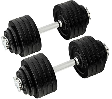 Yes4All 47,6 kg verstellbares Hantel-Set, Gusseisen-Gewichte für Heim-Fitnessstudio mit Stangen, Platten, Halsbändern, Handgewichten Kurzhanteln Set
