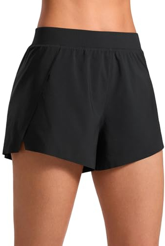 CRZ YOGA V Split Running Shorts for Women 2.5 - High Waisted Workout Athletic Gym Track with Liner Breathable Quick Dry Black X-Large