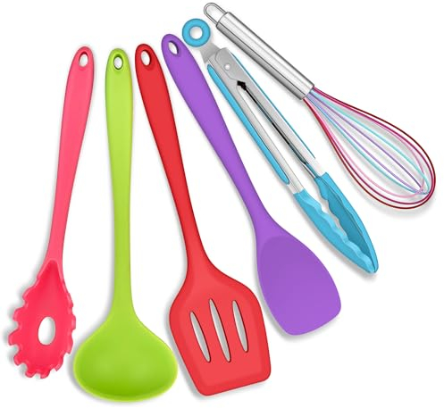 Joyfair Küchenutensilien Set, 6 Stück Silikon Küchenhelfer Kochbesteck Set, Bunt Antihaft Pfannenwender Küchen zum Kochen & Backen, Hitzebeständiger & Lebensmittelqualität, Spülmaschinenfest