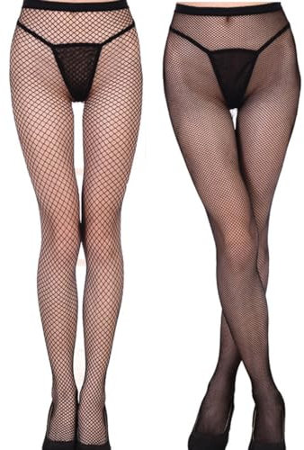 ZOKJSW 2 pcs Medias Rejilla Mujer Medias de Rejilla Negras de Cintura Alta Medias Malla Pantimedias Elástico Medias Mujer Sexy para Forma Unas Piernas Impecables