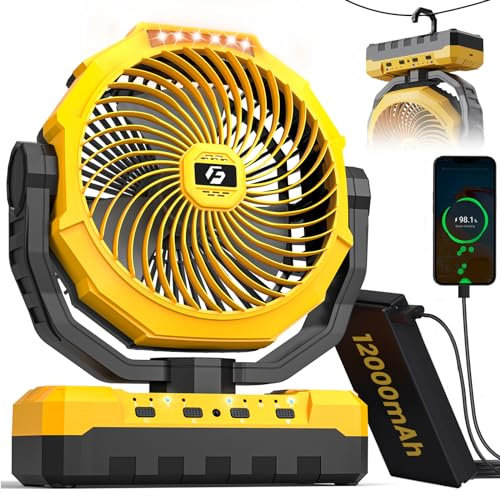 3-in-1 Portable Camping Fan - 9 Rechargeable LED Fan with Remote - 4 Speeds Battery Powered for Tent,Travel, Office