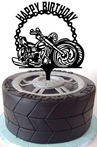 Motorcycle Happy Birthday Cake Topper Motorbike Theme Birthday Party Cake Decorations Birthday Cake Topper for Motorcycle Rider Racing Decorations Supplies