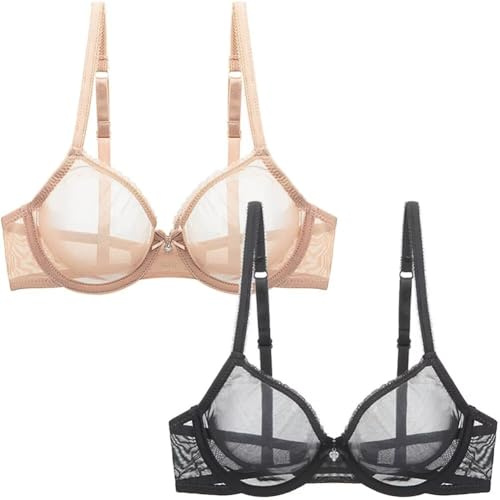 Soutien-Gorge Transparent en Dentelle pour Femme, Plongeant Sexy, sans Rembourrage, avec Armatures, Ultrafine et Légère, pour Maintien et Rehaussement