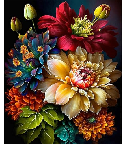 JATOK Malen Nach Zahlen Erwachsene, Paint by Numbers Malen Nach Zahlen, DIY Blume mit Pinseln und Acrylfarben Handgemalt Ölgemälde Leinwand für Home Decor, Ohne Rahmen (40x50cm)
