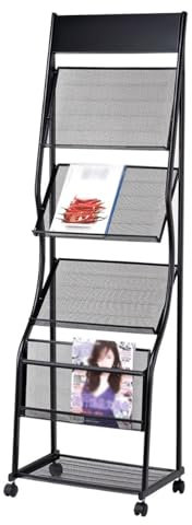 HAVVMK Zeitungsständer, Zeitschriftenständer Zeitschriftenhalter Bodenstehender Prospektständer, Prospektständer mit Rollen, Zeitschriftenständer für Zeitungen und Produkte Ausstellung Ze