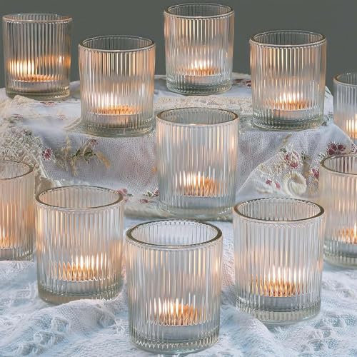 Cnwinu 12 Stück Klar Teelichtgläser,Teelichthalter Glas Set,5.5cm x6.5cm Teelichter Glas,Kerzengläser,Kerzengläse für Kerzen Deko Hochzeitsdeko Weihnachten Geburtstag Tischdeko (12 große Modelle)