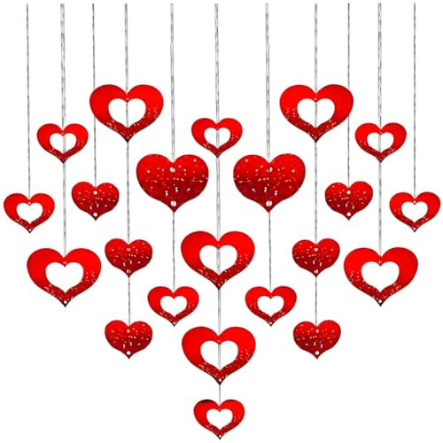 JEYORZY 60PCS Hängende Herz Girlande Rot Valentinstag Glitter Heart Swirl hängende Dekoration Herzen Deko Banner Deckenhänger für Wand Fenster Tür Heiratsantrag Hochzeit Antrag Romantisch deko