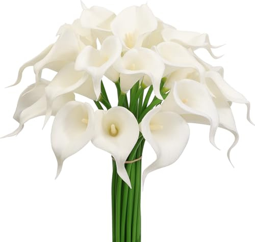 Alifst 30Pack Real Touch PU Latex Artificial Calla Lily Flowers for Wedding Party and Home Decor-White