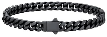 U7 Armband Herren Schwarz Edelstahl Armbänder Schicke Panzerkette Miami Armkette 5mm Kubanische Gliederarmband Schwer Cuban Bracelet 23cm lang Rock Armschmuck für Vater Bruder Jungs Freund
