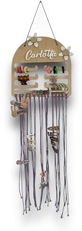 Personalisierter Haarspangenhalter aus Holz – Eleganter Aufbewahrungsständer für Haarspangen, Haargummis und Schleifen, individuell mit Namen und Blumen gestaltet, ideales Geschenk für Mädchen