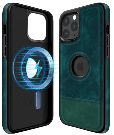 COODIO Logo-View Magnetisch Hülle für iPhone 11 Pro Max 6,5 Zoll, Magnetisch Hülle kompatibel mit MagSafe, Dünn Kreativer Handyhülle, Tannengrün