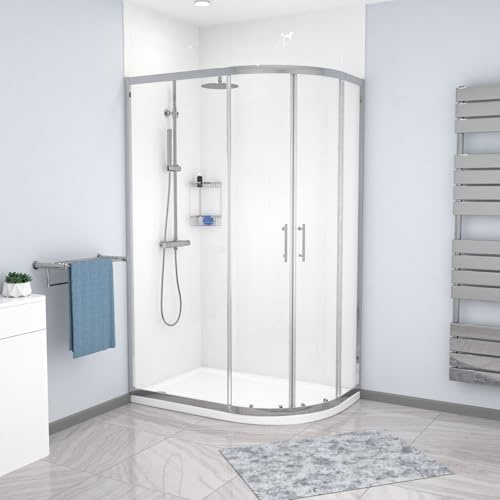 Nes Home RH 1200 x 800mm Chrome Framed Offset Quadrant Shower Enclosure & Tray