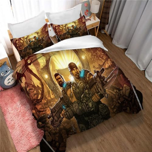 Bettbezug-Set Für Kinder Gears of War Bettbezug Für Jungen, Mädchen Und Teenager, Dekoratives 3-teiliges Bettwäscheset In Doppelbettgröße Im Coolen Stil (GOW 04,135x200cm)