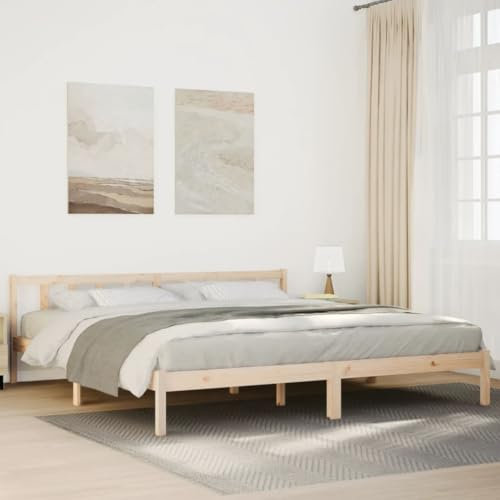 Myheimly Extra langes Massivholzbett Kiefer Bettgestell Bett Holzbett Einzelbett Futonbett Bettrahmen Schlafzimmerbett Schlafzimmermöbel ohne Matratze 200x220 Kiefernholz