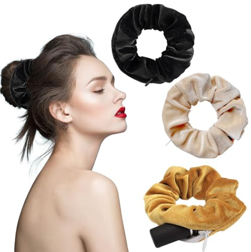 3 Stück Haargummis Damen, Scrunchies Samt, mit Reißverschluss Tasche, Mädchen Elastische Zopfgummis, Scrunchies Haargummi mit versteckter Reißverschlusstasche, Haarbänder, für Mädchen und Damen